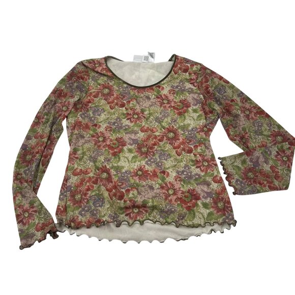 Liz Claiborne Floral Print Long Sleeve Top XL Polyester Vintage 90s Y2k Style - Picture 1 of 7